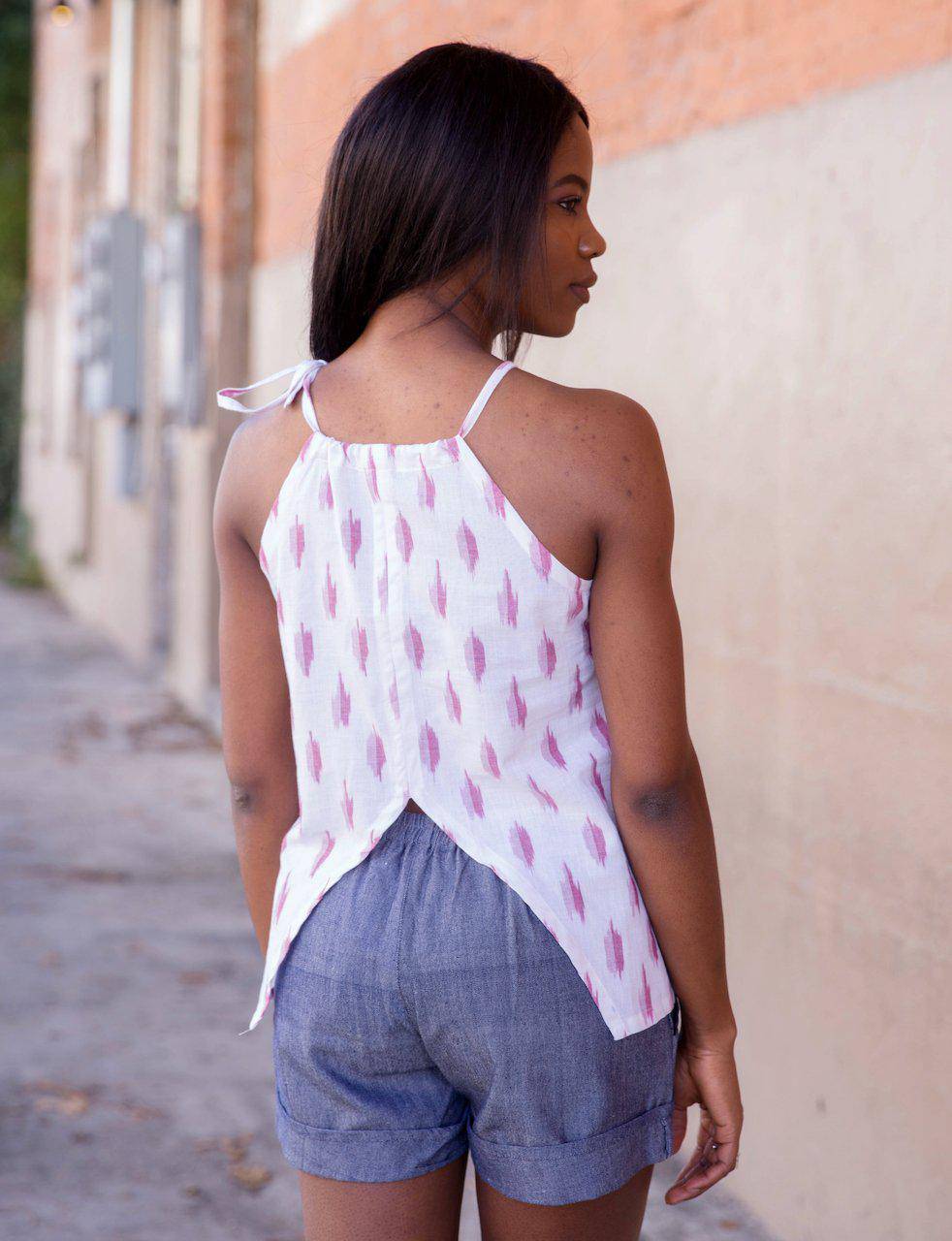 Ella Tank, Pink/White Ikat