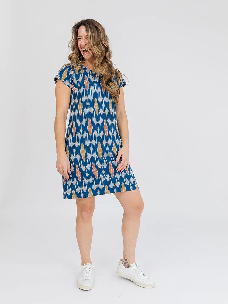 Farida Shift Dress, Blue Ikat