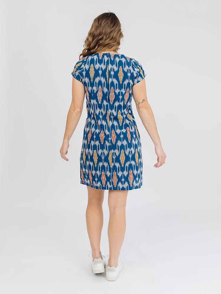 Farida Shift Dress, Blue Ikat