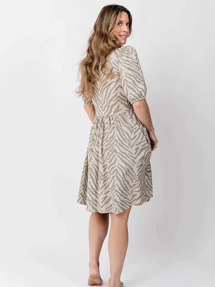 Inez Bubble Sleeve Dress, Savanna Stripe