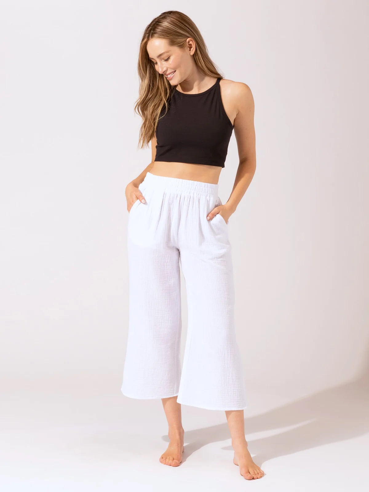 Ivanna Gauze Wide Leg Pant, White