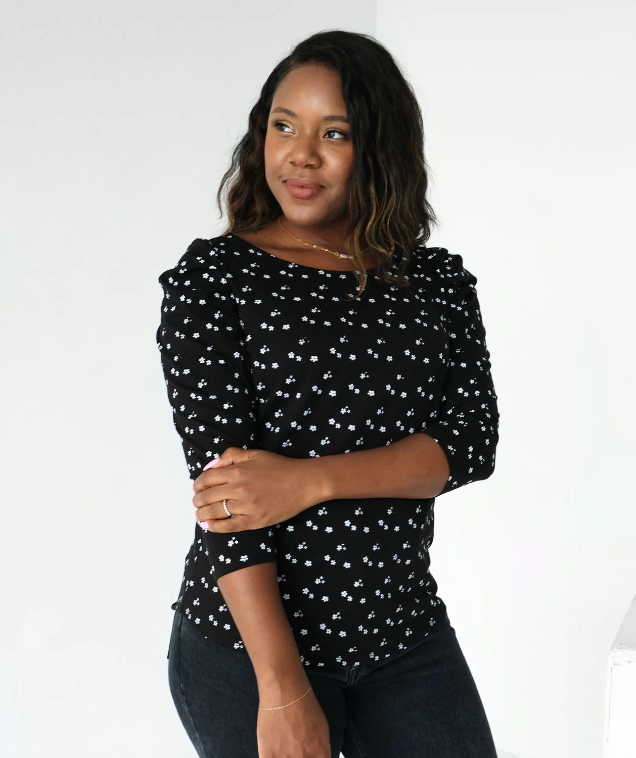 Lillian Printed Top, Black/White