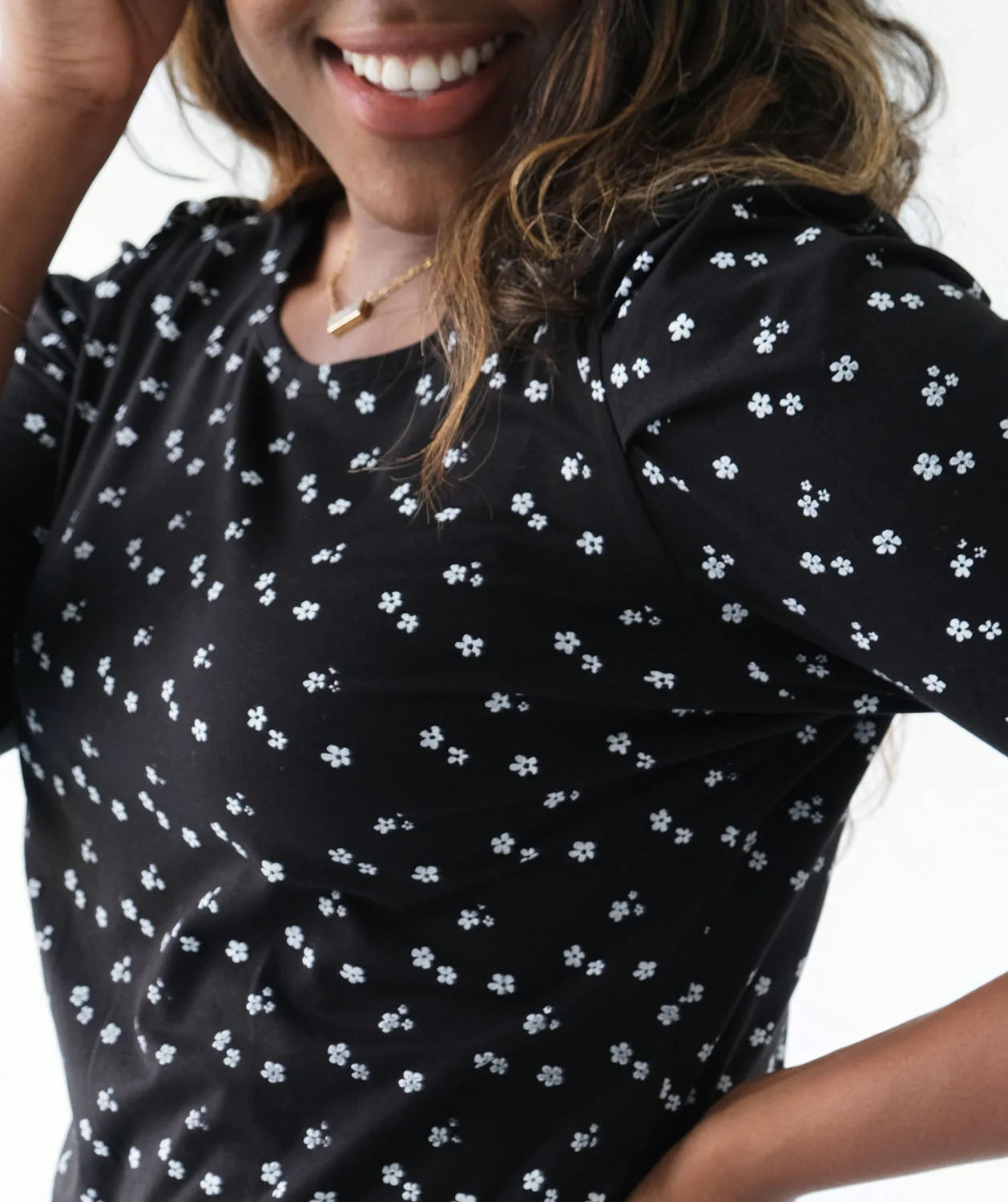 Lillian Printed Top, Black/White