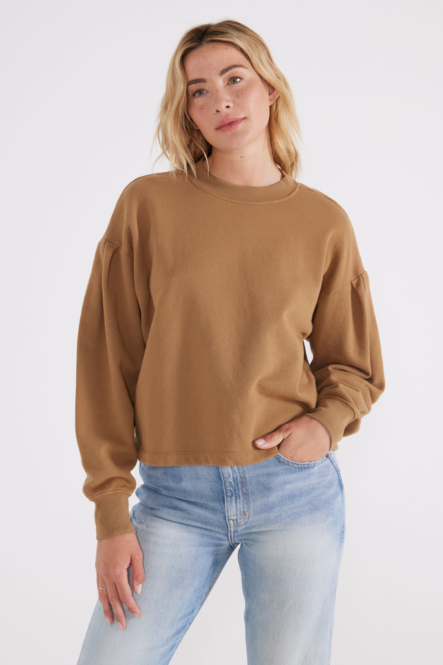 Jael Pleat Sleeve Sweatshirt, Tapenade