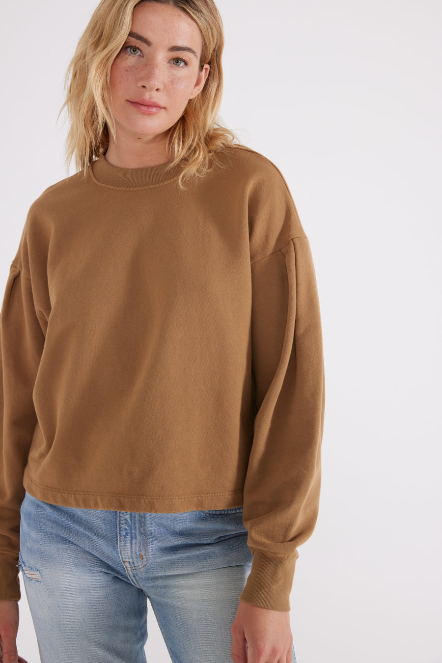 Jael Pleat Sleeve Sweatshirt, Tapenade