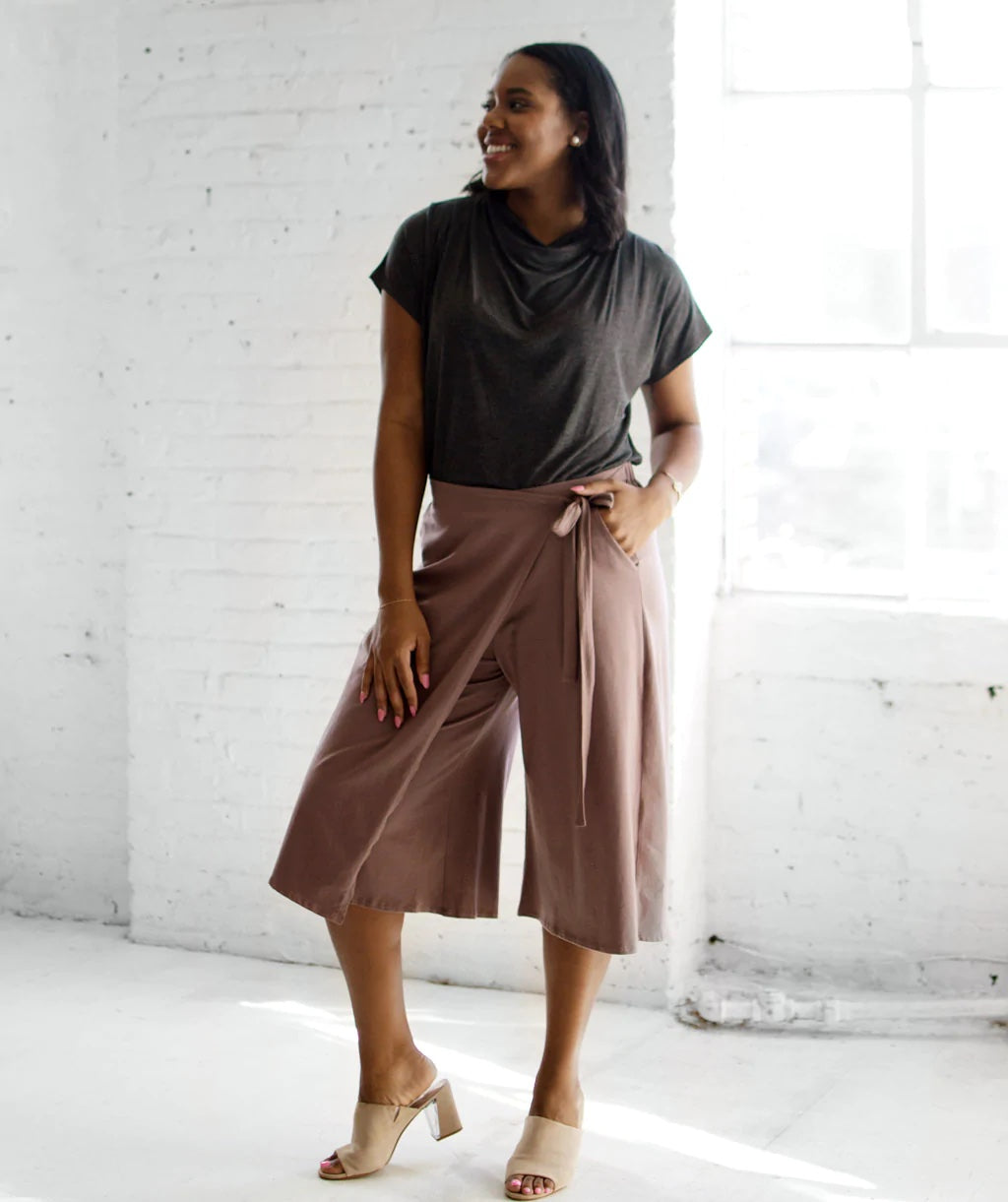 Edith Wrap Pants, Taupe