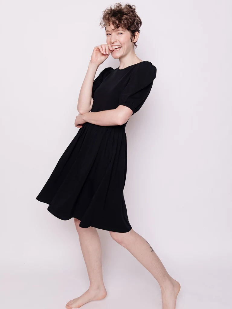 Inez Bubble Sleeve Dress, Black