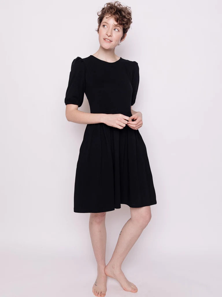 Inez Bubble Sleeve Dress, Black