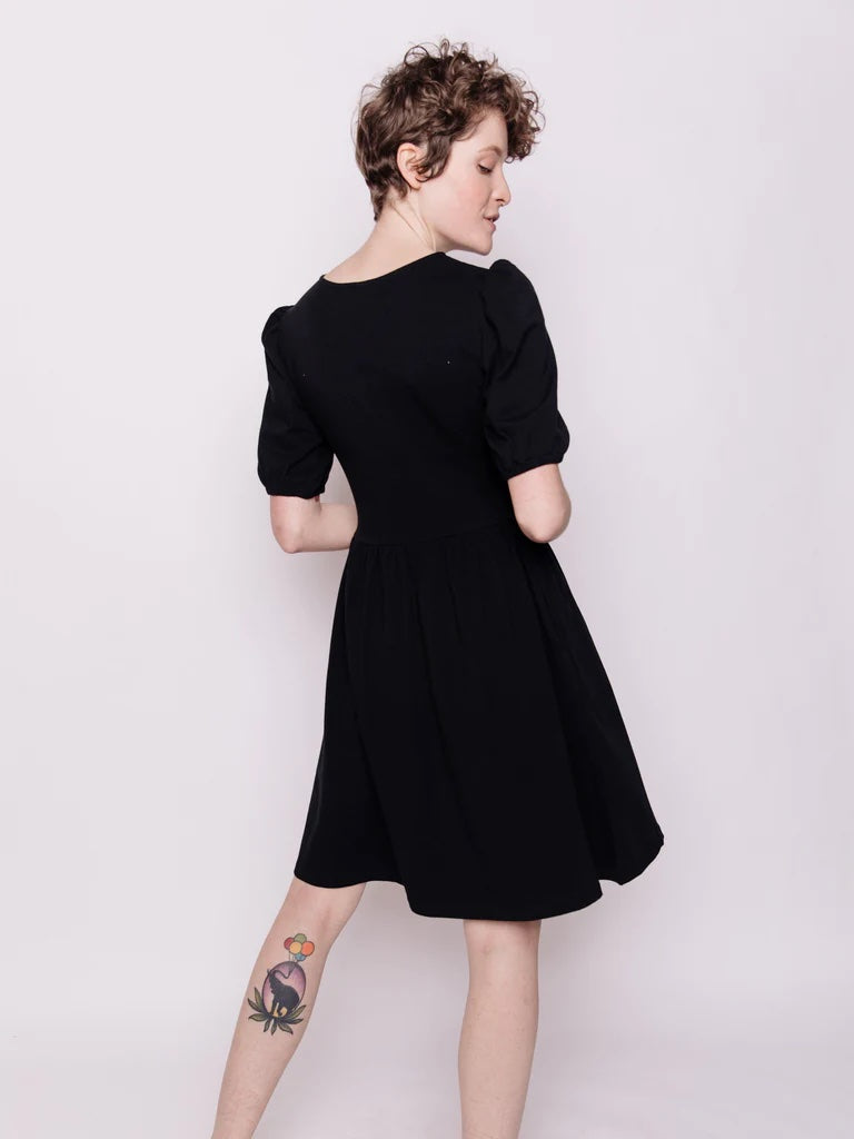 Inez Bubble Sleeve Dress, Black