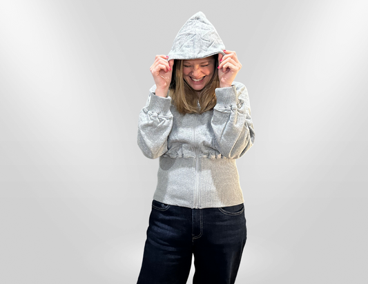 Tina Zip Up Hoodie, Melange Grey