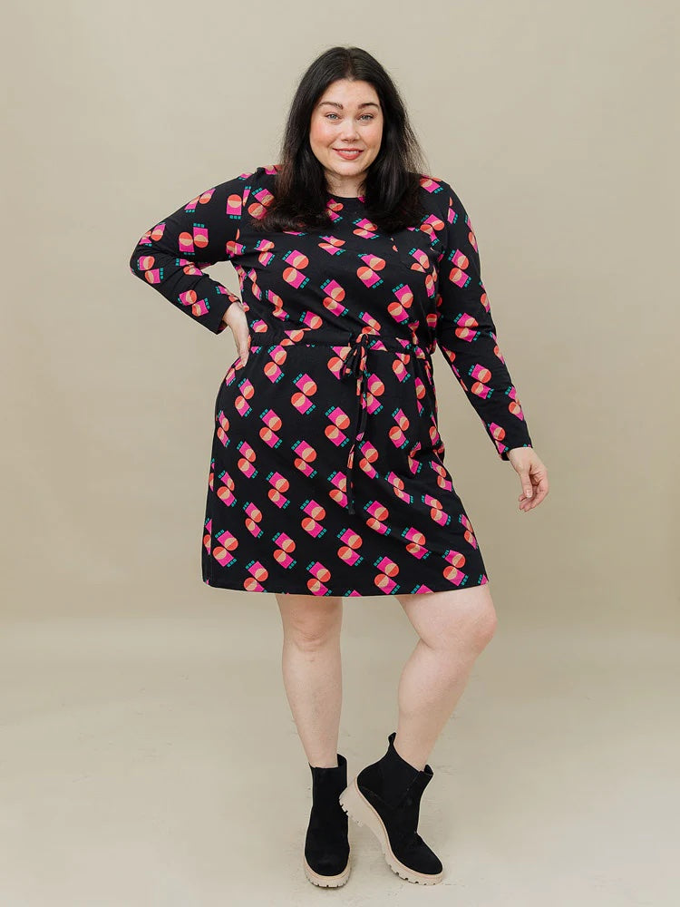 Abby Long Sleeve Dress, Memphis Shapes