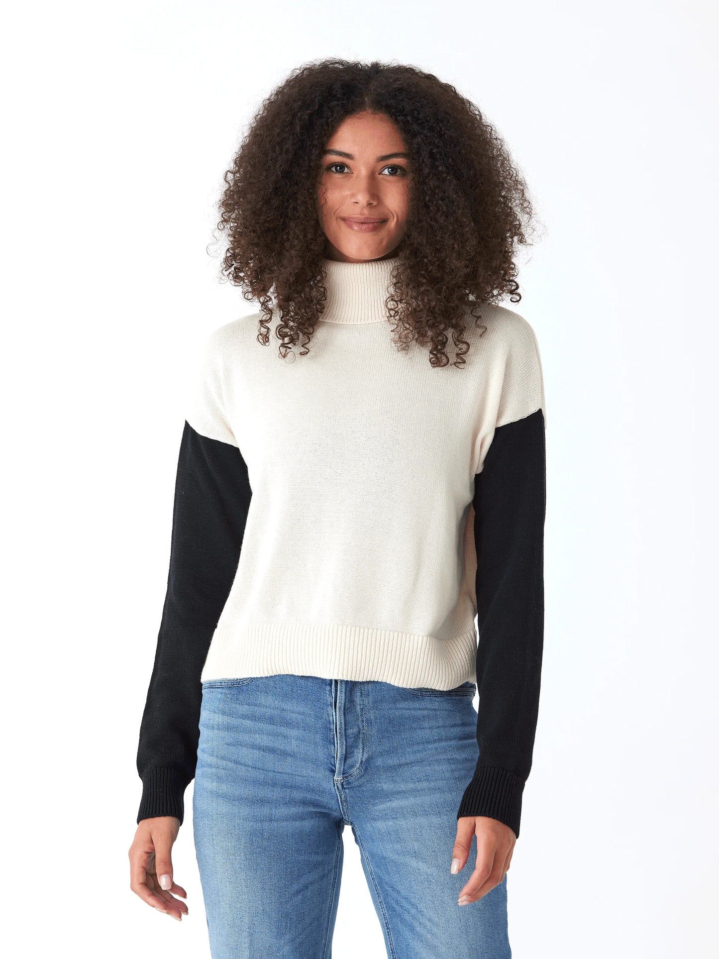 Avery Colorblock Turtleneck, Tapioca/Black