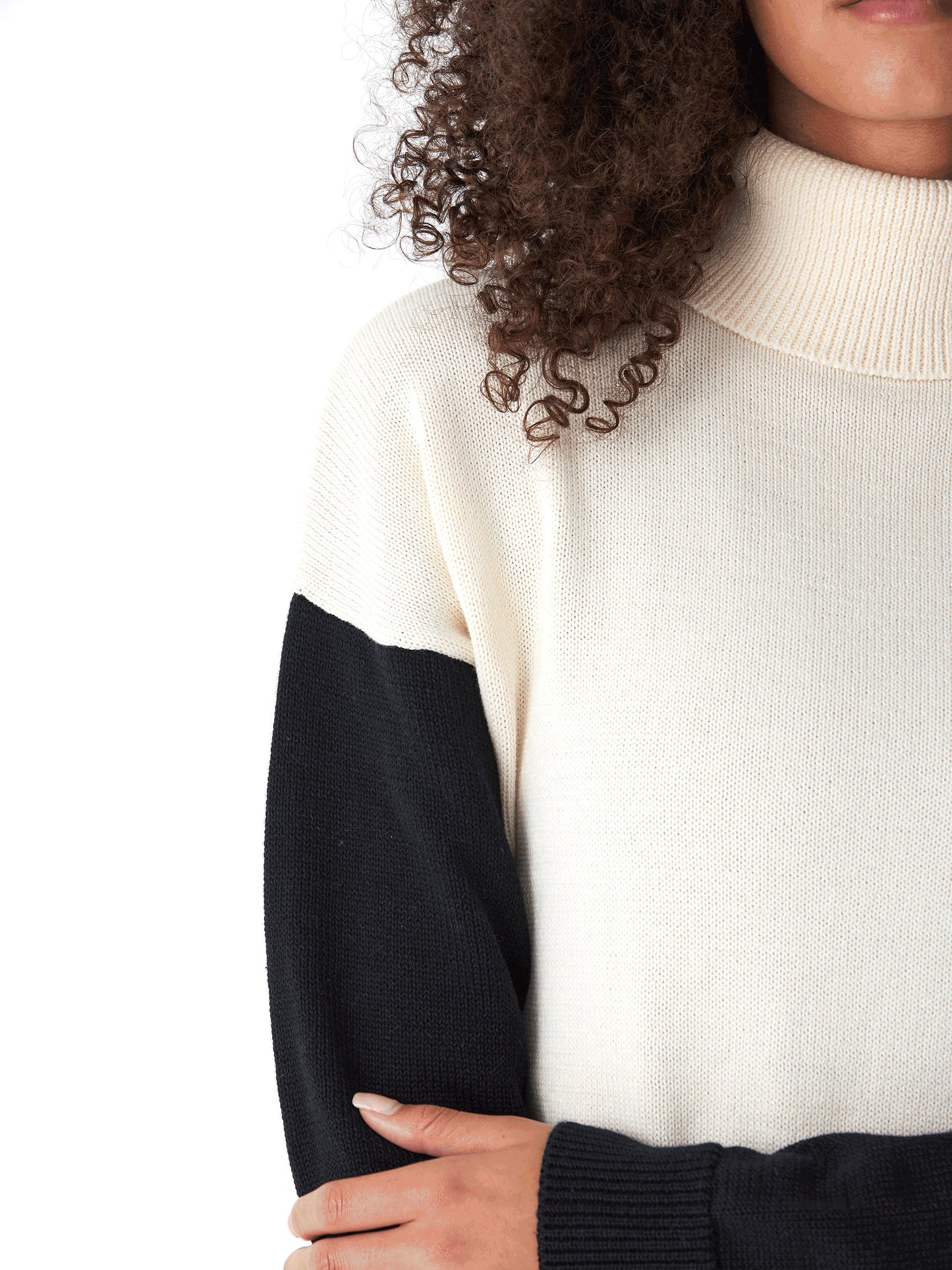 Avery Colorblock Turtleneck, Tapioca/Black