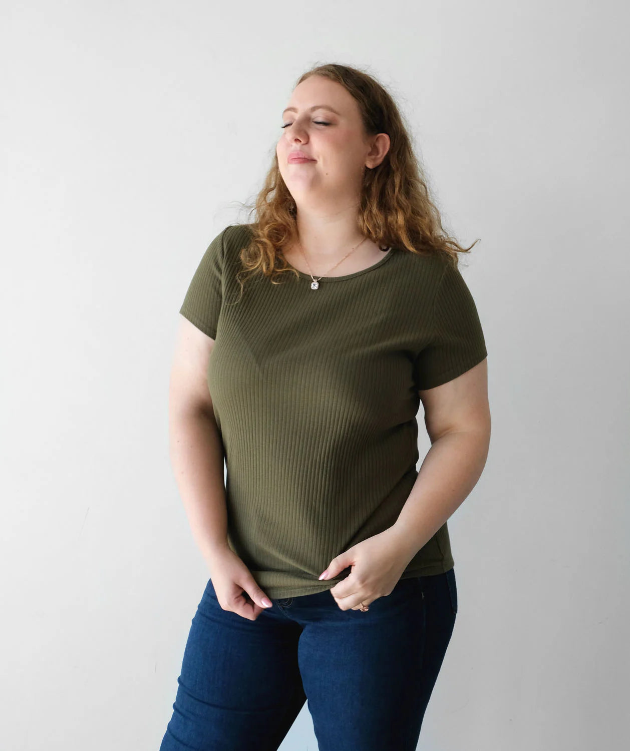 Cassia Rib Knit Tee, Dusty Olive