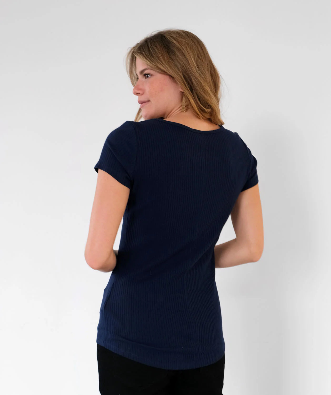 Cassia Rib Knit Tee, Navy