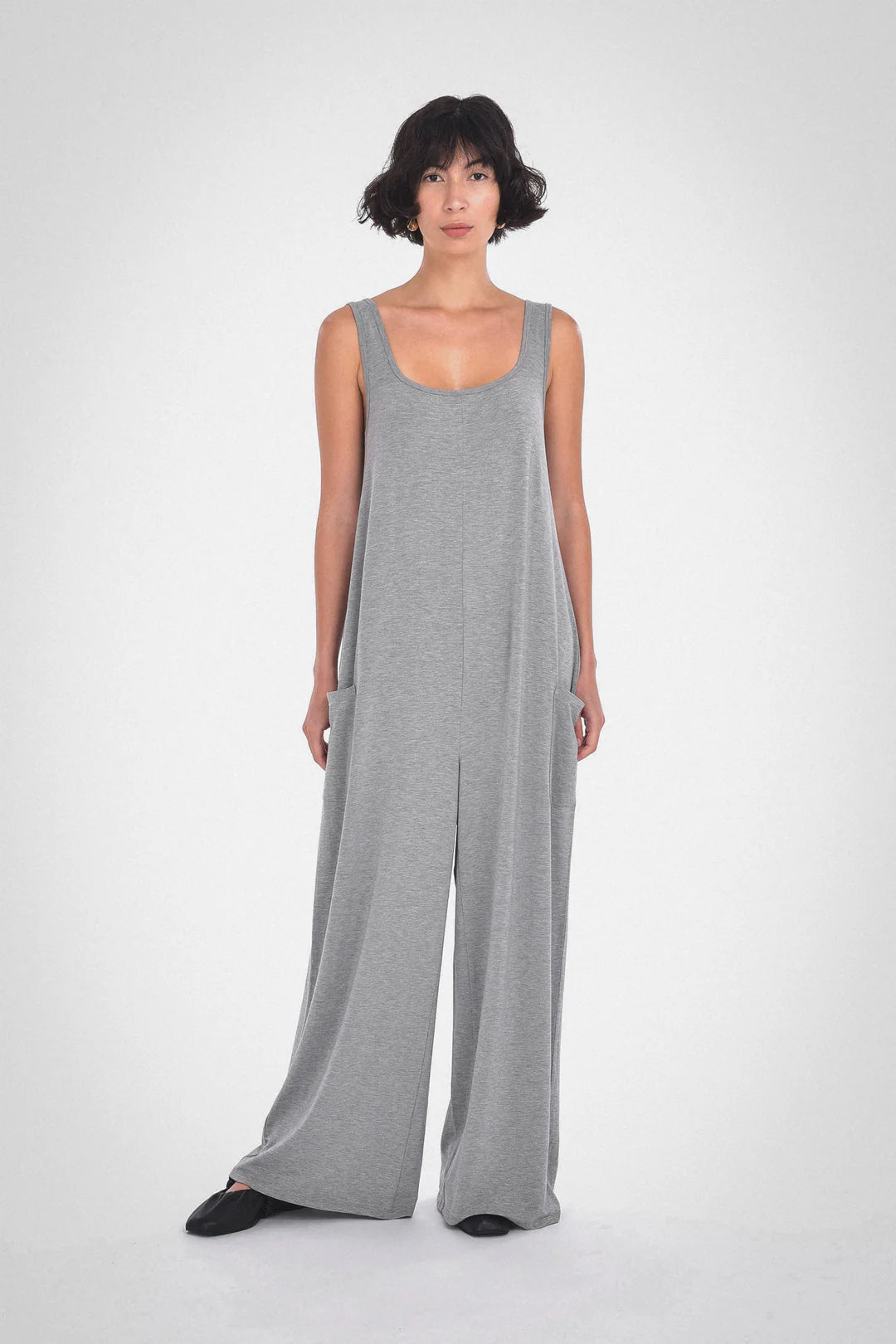 Claire Squareneck Jumpsuit, Melange Grey