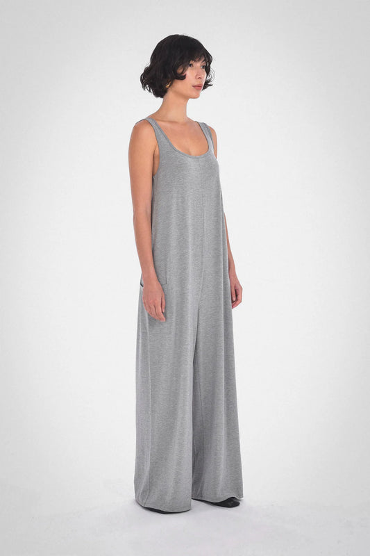 Claire Squareneck Jumpsuit, Melange Grey