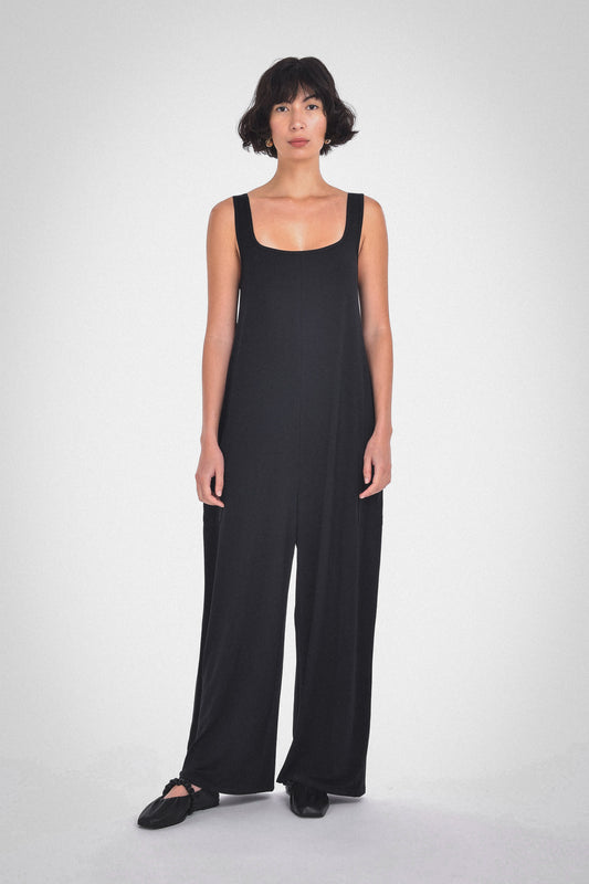 Claire Squareneck Jumpsuit, Black