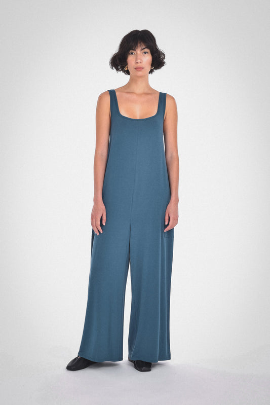 Claire Squareneck Jumpsuit, Blue Coral