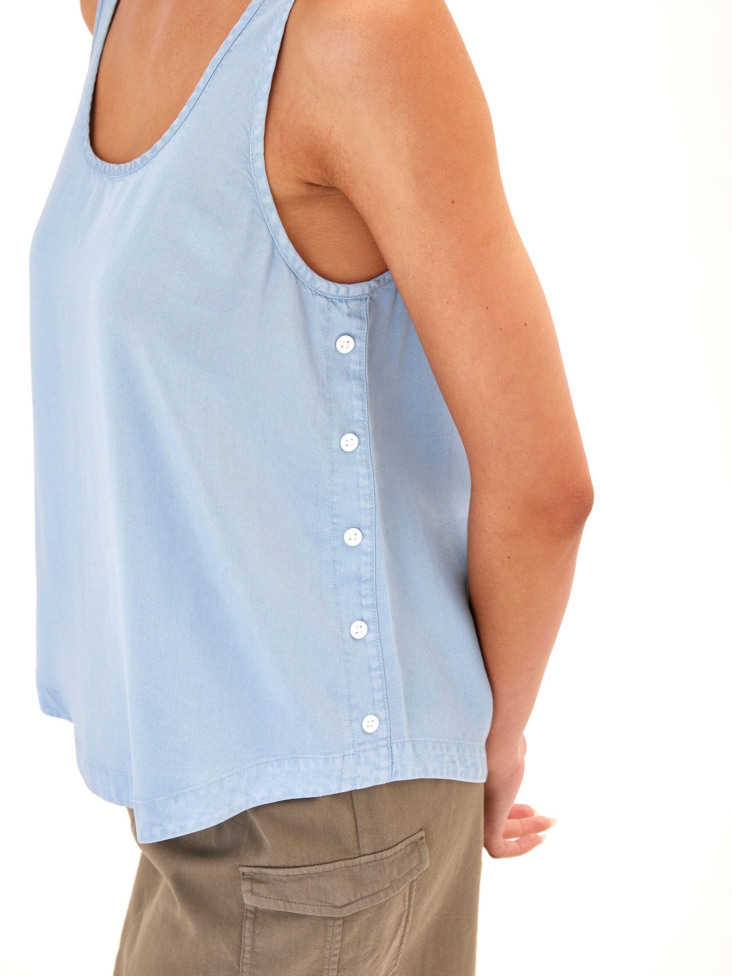 Clarice Chambray Button Tank, Light Wash