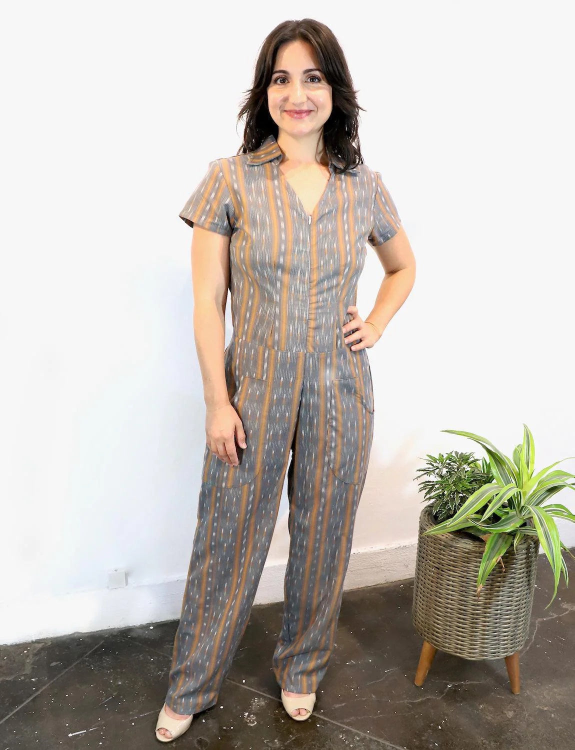 Collared Jumpsuit, Harvest Stripe