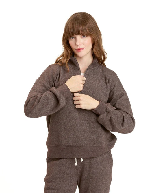 Constance Triblend Fleece Half Zip, Espresso