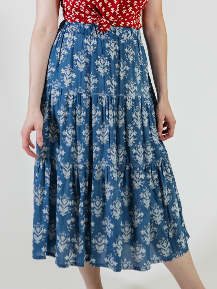 Danielle Tiered Skirt, Indigo Blossom