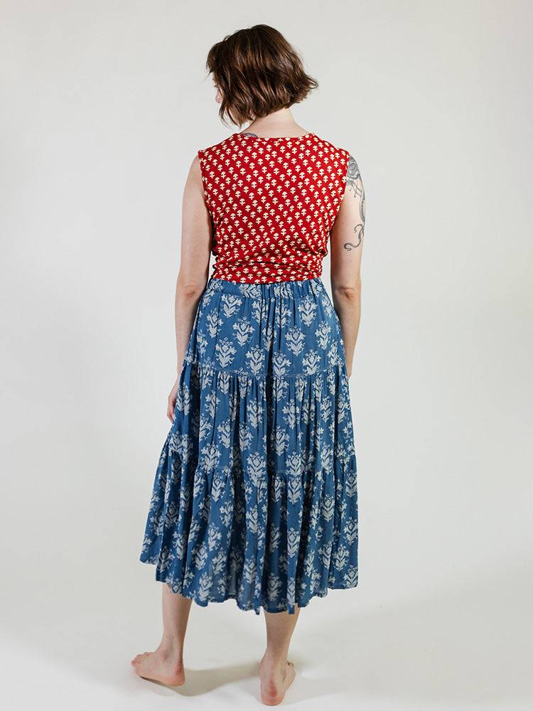 Danielle Tiered Skirt, Indigo Blossom