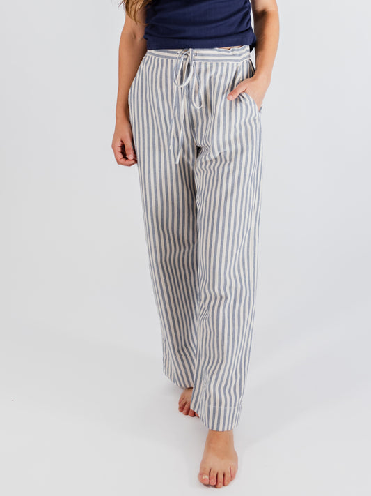 Emmy Drawstring Pant, Pinstripe Blue