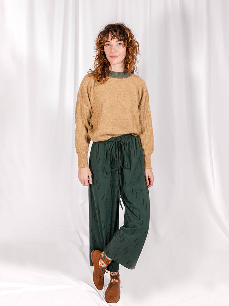 Fae Drawstring Pants, Diamond Vine Dark Sage