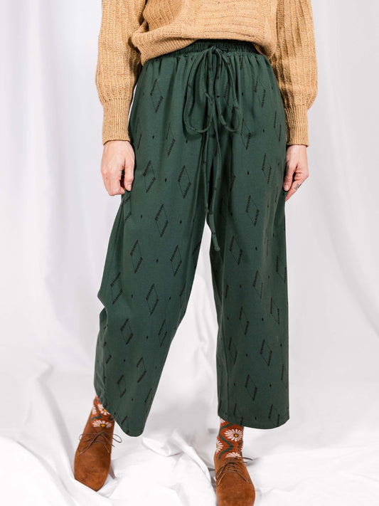 Fae Drawstring Pants, Diamond Vine Dark Sage