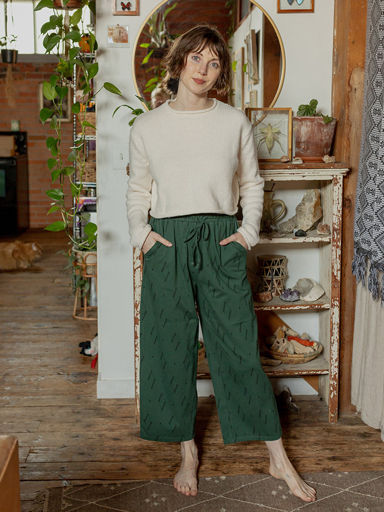 Fae Drawstring Pants, Diamond Vine Dark Sage