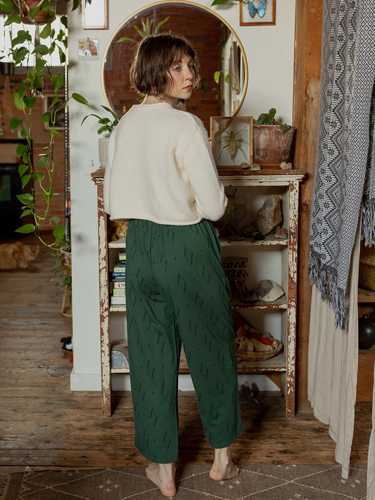 Fae Drawstring Pants, Diamond Vine Dark Sage