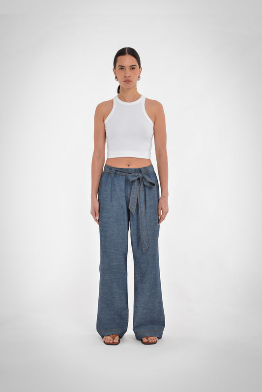 Greer Belted Pant, Chambray