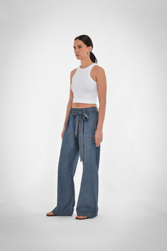 Greer Belted Pant, Chambray