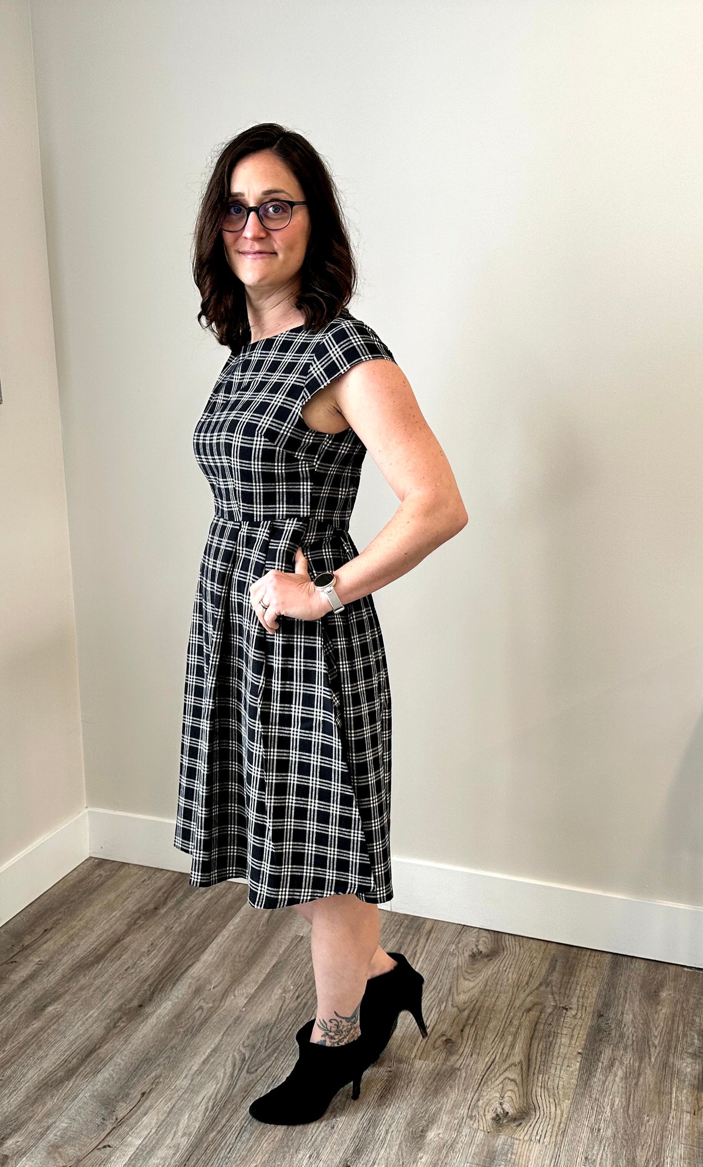 Devonshire Dress, Black Plaid