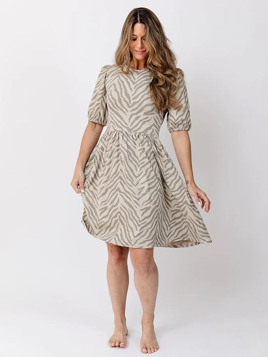 Inez Bubble Sleeve Dress, Savanna Stripe