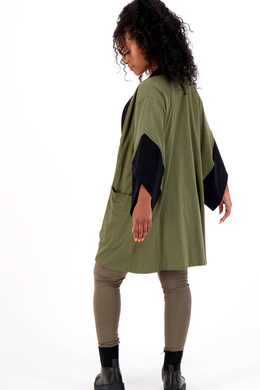 Wing-Sleeved Reversible Cardigan, Olive/Black