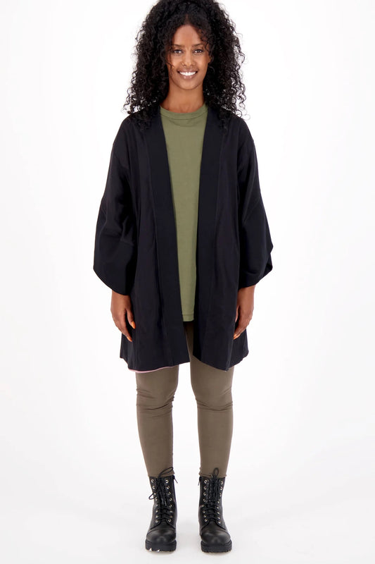 Wing-Sleeved Reversible Cardigan, Olive/Black