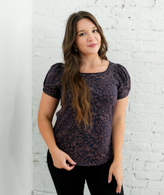 Leona Printed Tee, Navy/Taupe