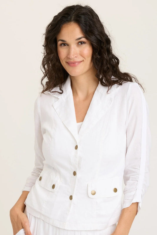 Linen Folksy Jacket, White