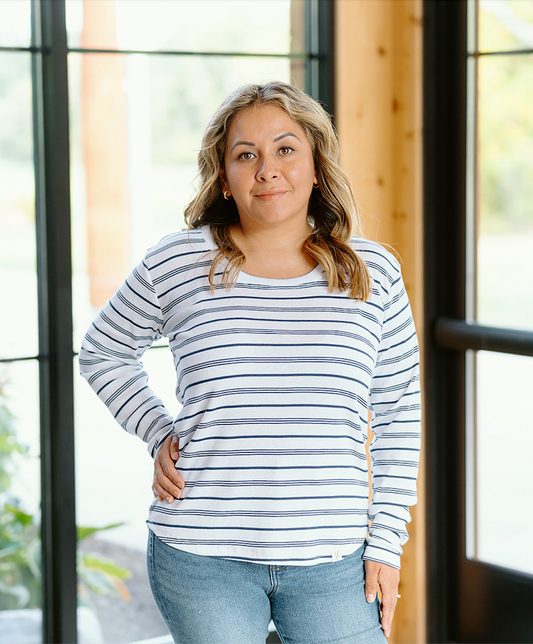 Long Sleeve Scoop Tee, Marine Stripe