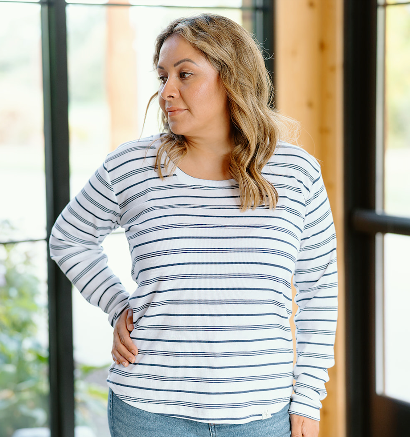 Long Sleeve Scoop Tee, Marine Stripe