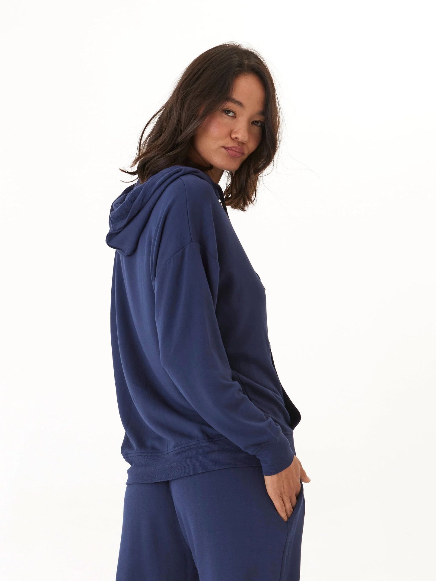 Madge Feather Fleece Pullover, Raw Denim