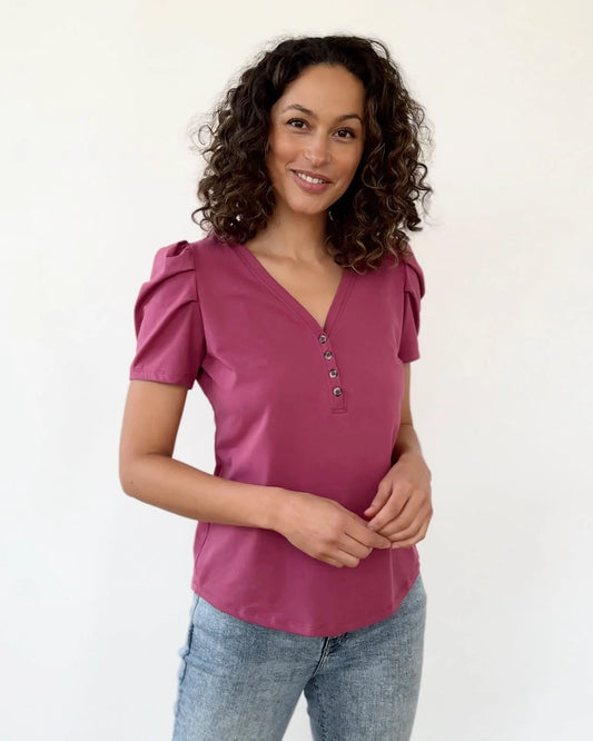 Monet Henley Top, Mauve Berry