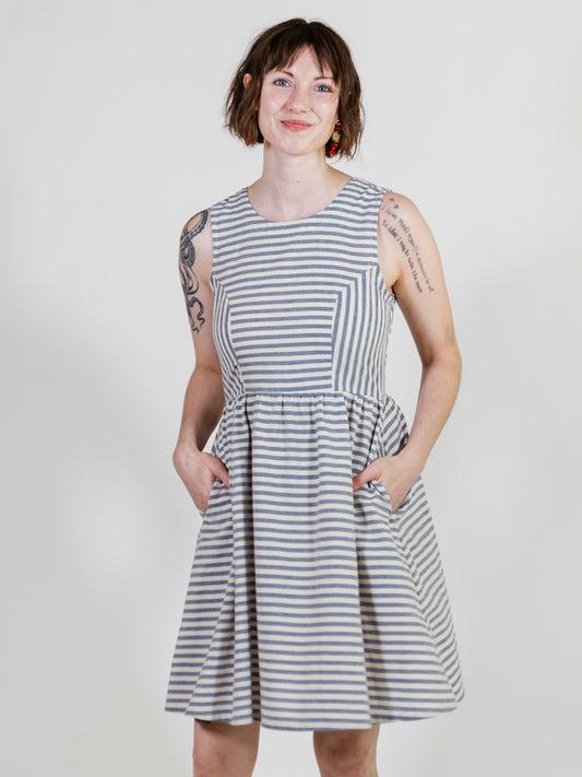 Nadiya Dress, Pinstripe Blue