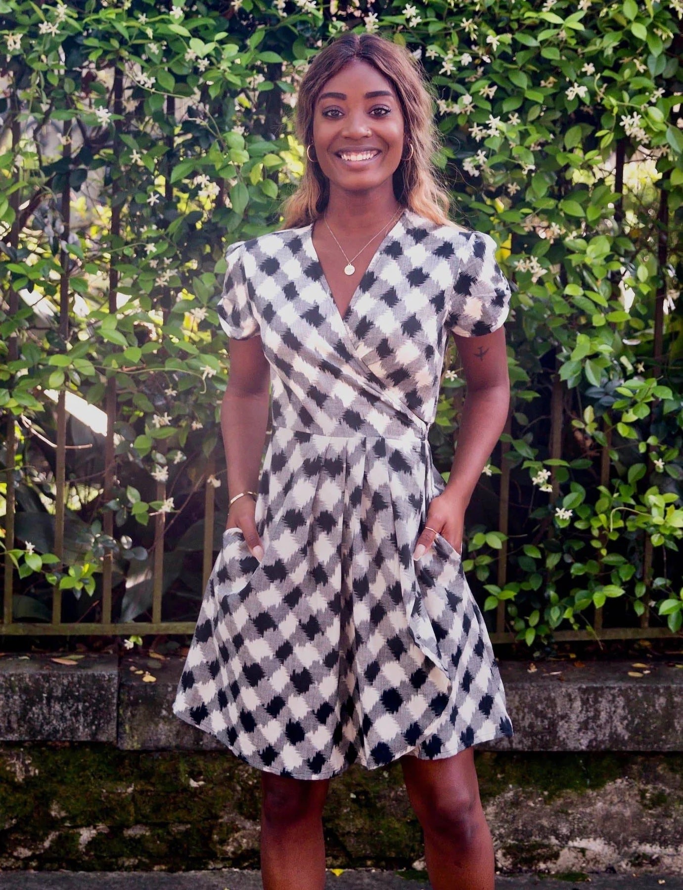 Picnic Plaid Wrap Dress, Black & White