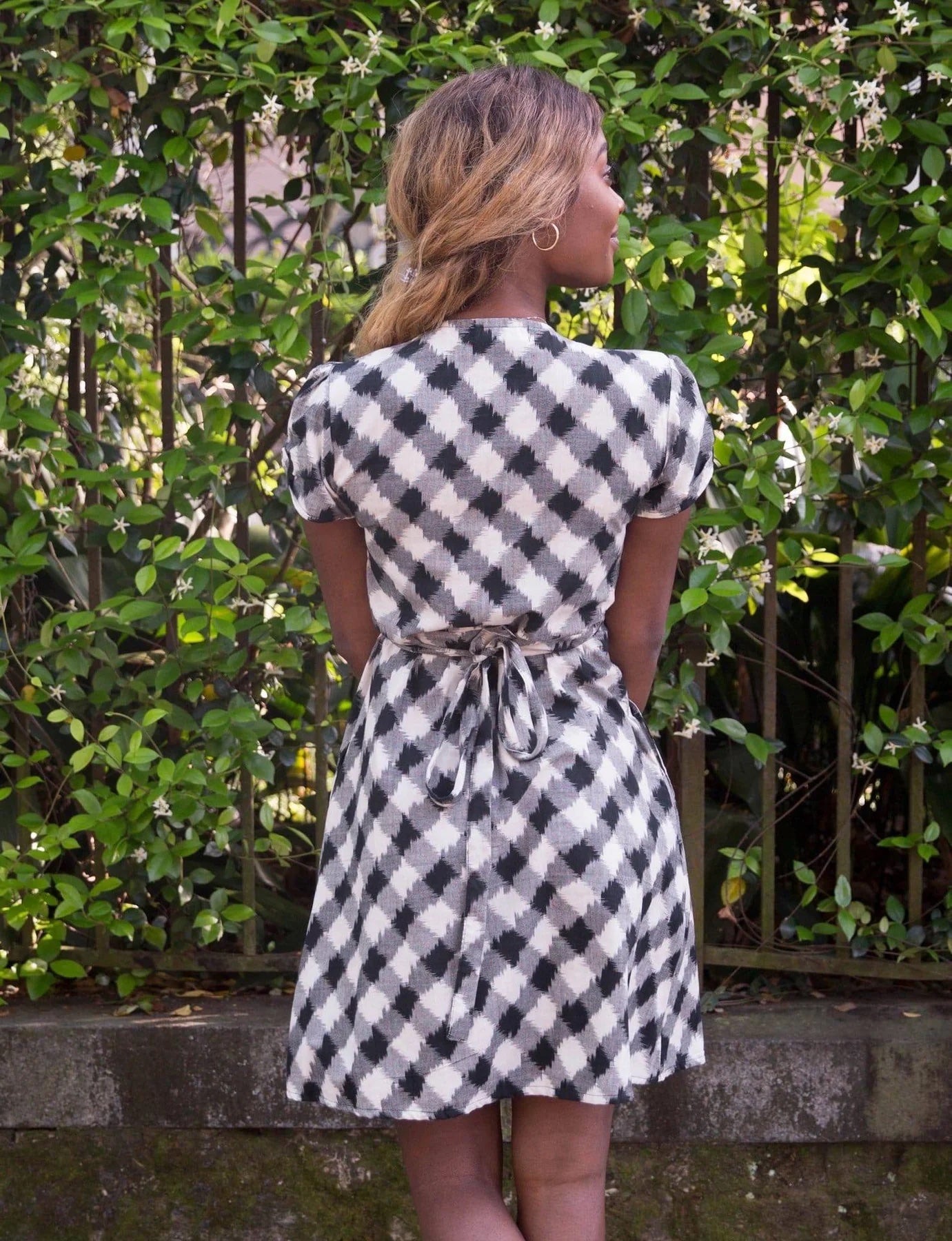 Picnic Plaid Wrap Dress, Black & White