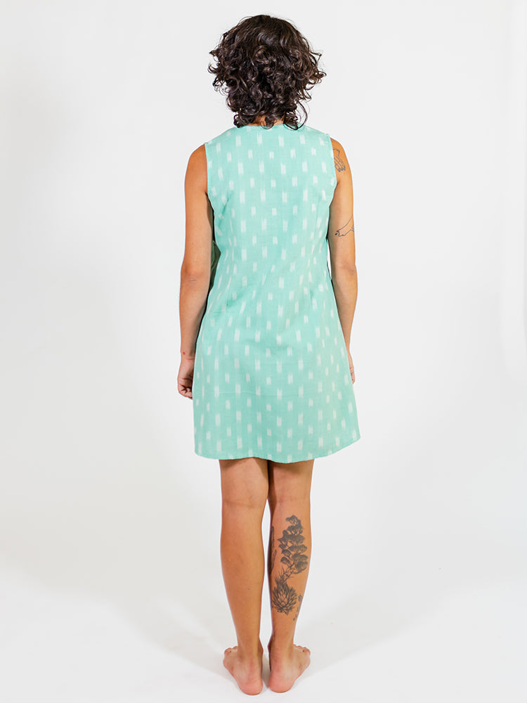 Pintucked Away Dress, Aqua Ikat