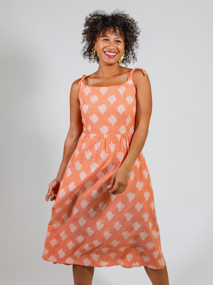 Provence Midi Dress, Peach Ikat